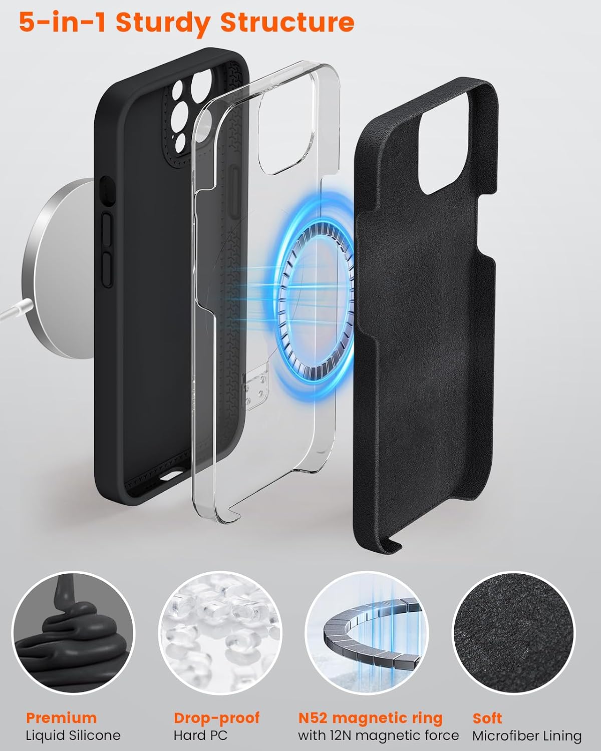 Silicone Case for iPhone 14 pro max with Magnetic Stand, Black image 3