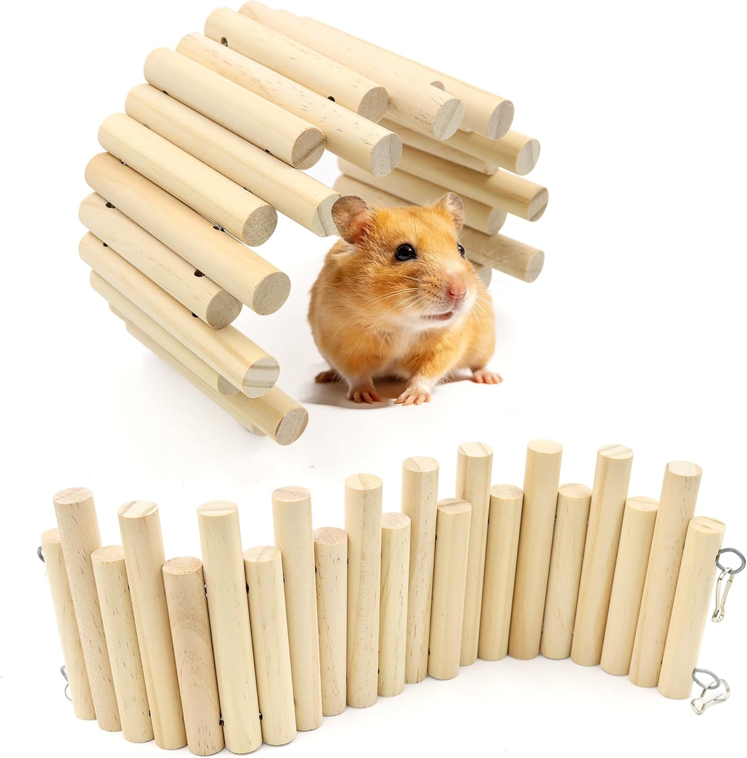 2 Pack Wooden Hamster Bridge, 12.6 Inch Flexible Rat Ladder Platform