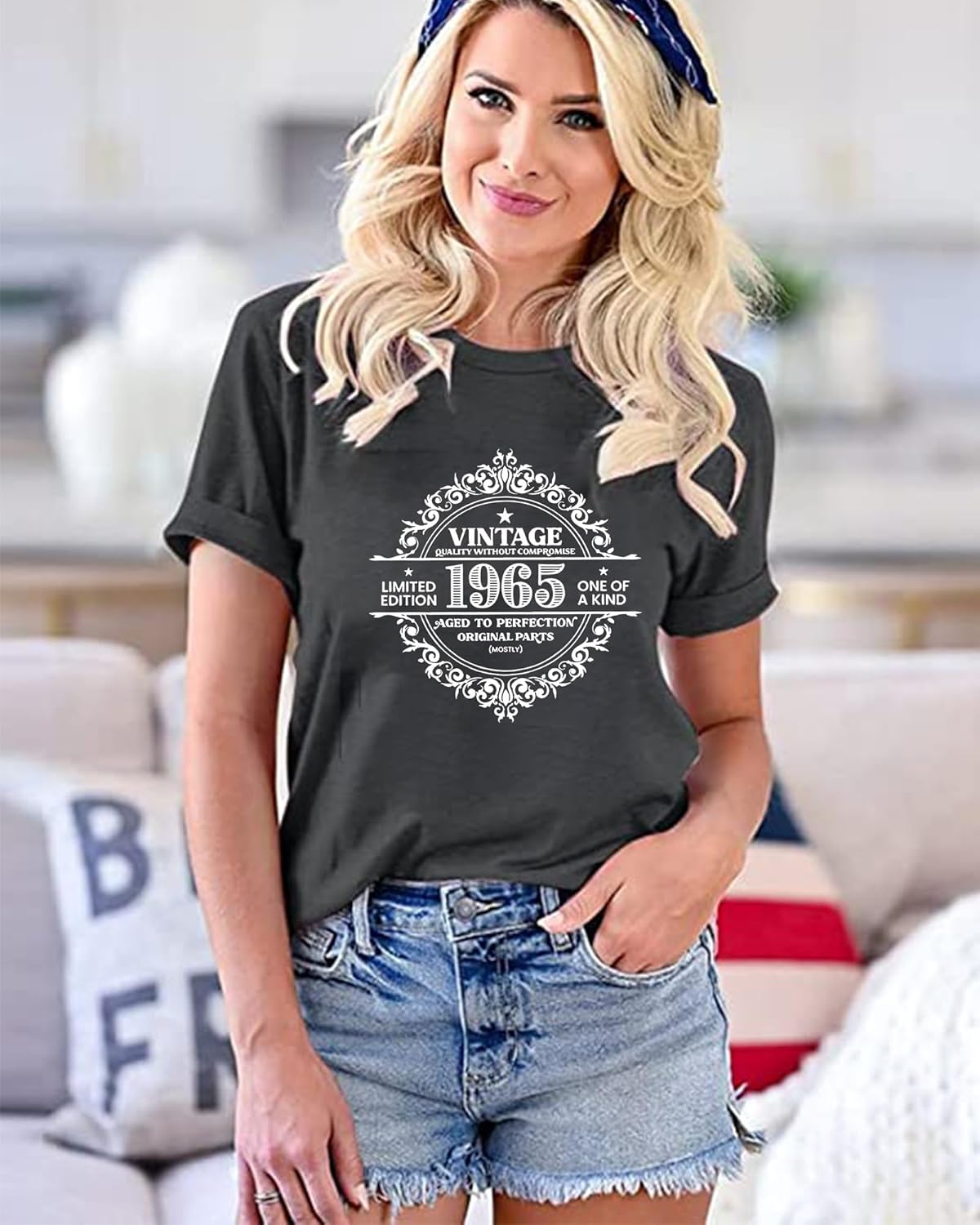 60th Birthday Gift Shirts Vintage 1965 Tshirt for Women Letter Print Retro Party Tops Short Sleeve Casual Tee - Image 2