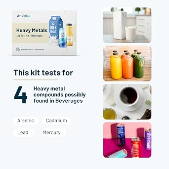 Heavy Metals in Beverages Test Kit by SimpleLab | Lab Analysis for Arsenic, Cadmium, Lead, Mercury in Drinks or Liquid Foods