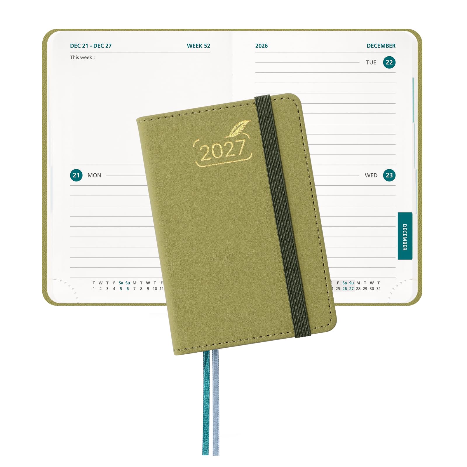 BEZEND Mini Diary 2027 12 x 8 cm, 2 Days per Page (4 Pages 1 Week) to View