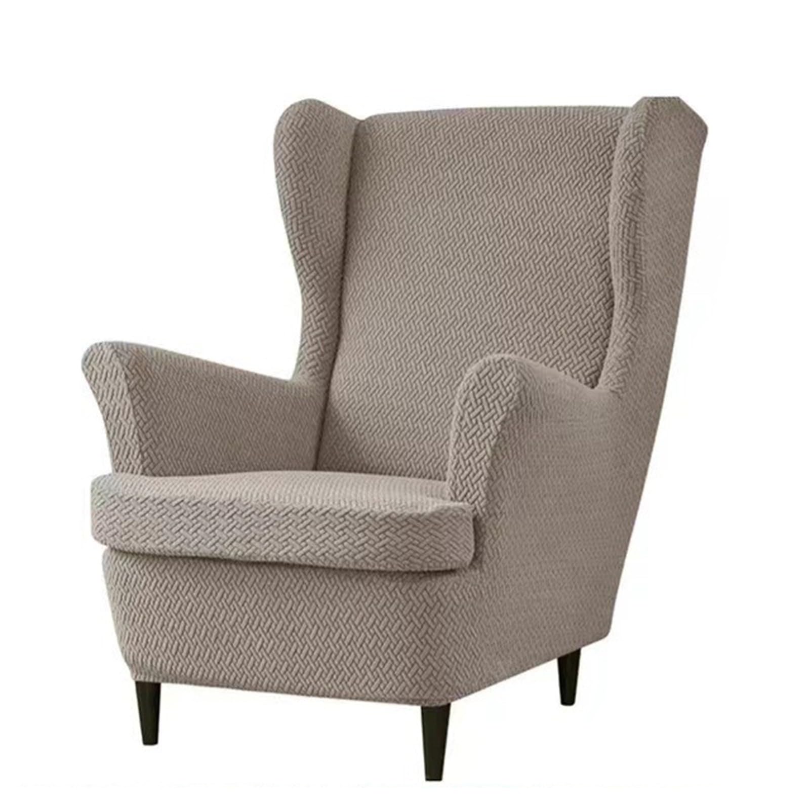 2 Pieces Wing Chair Slipcovers Stretch Soft Wingback Chair Covers Sofa Slipcover Jacquard Wingback Armchair Slipcovers Furniture Protector(Camel)
