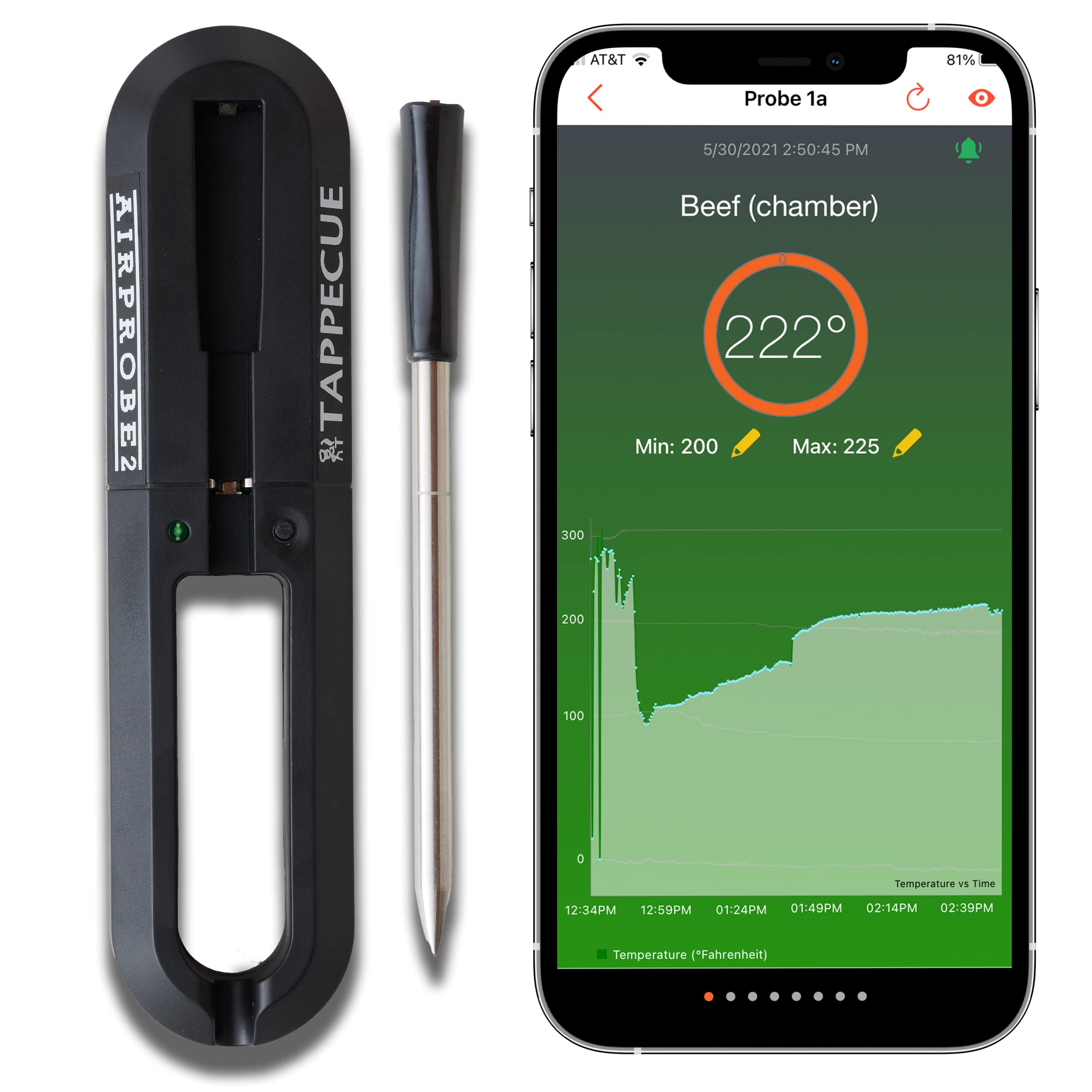 Amazon Com Tappecue Airprobe2 Smart Wireless Meat Thermometer Bluetooth Cloud Connected For Unlimited Range Meat Probe For Use In Kitchen Pressure Cooker Airfryer q Grill Oven Smoker Rotisserie Home