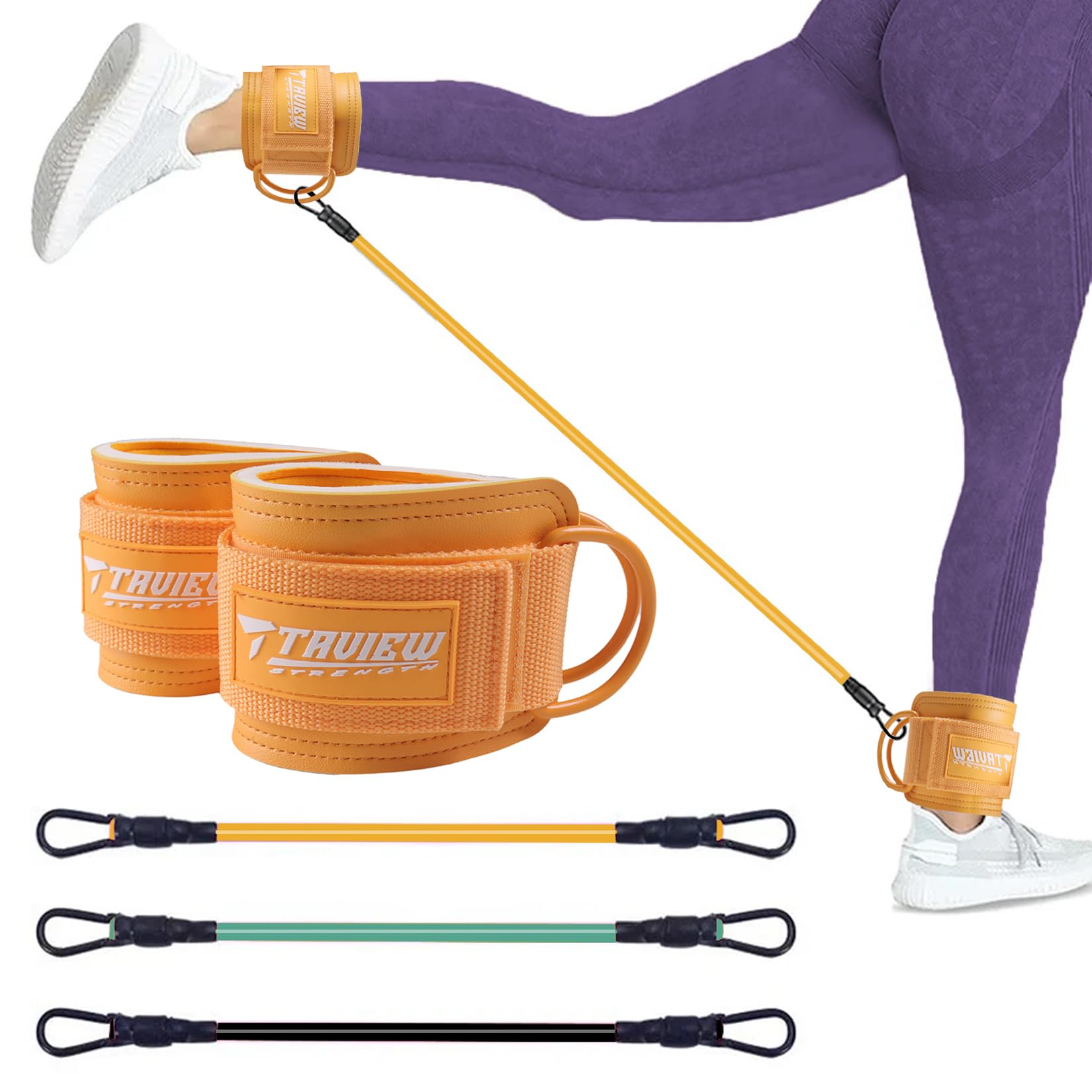 Sangles de cheville avec poignets, bandes de cheville pour l'entraînement, bande de résistance de cheville pour jambes, équipement d'entraînement pour fessier et entraînement de fitness (rose avec 3
