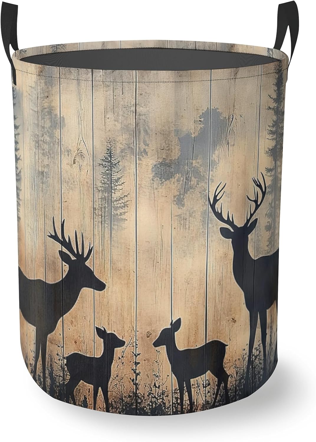 Rustic Woodland Deer Laundry Basket With Handles Tote Bag Oxford Cloth Funny Laundry Hamper Clothes Storage Bucket Toy Organizer 16" X 20.8"For Bathroom/Laundry/Bedroom