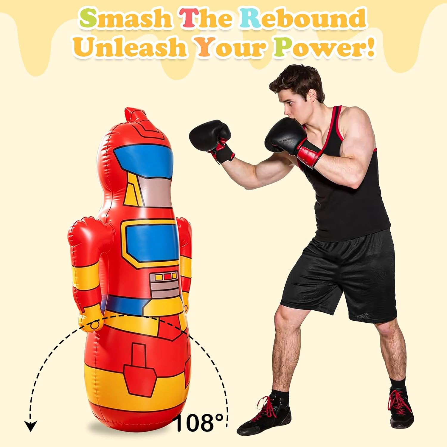 2 Pcs 35.4" Inflatable Robot Punching Bag Set Stress Relief for Adults | Bounce Back Punching Robot, Durable Blow Up Boxing Bag for Indoor Outdoor Active Play, Punching Bag Stress Relief for Adults
