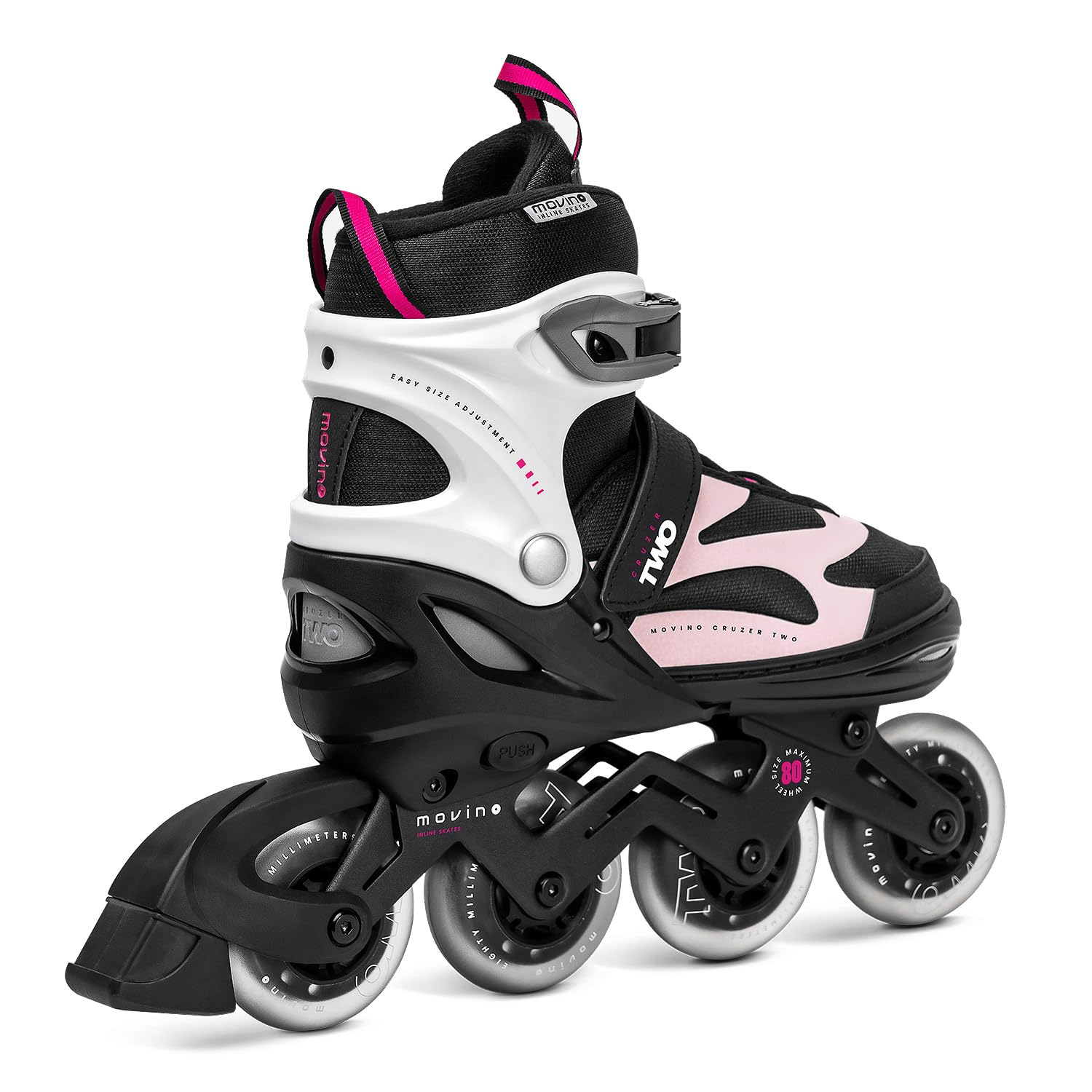 Movino Inline Skates Cruzer Two Rollschuhe Kinder Mädchen Jungen Inliner Rollerskates Fitness Sport Outdoor Inliner für Kinder Inlineskates Verstellbar Großen Rädern 80 mm Kids-Inliner