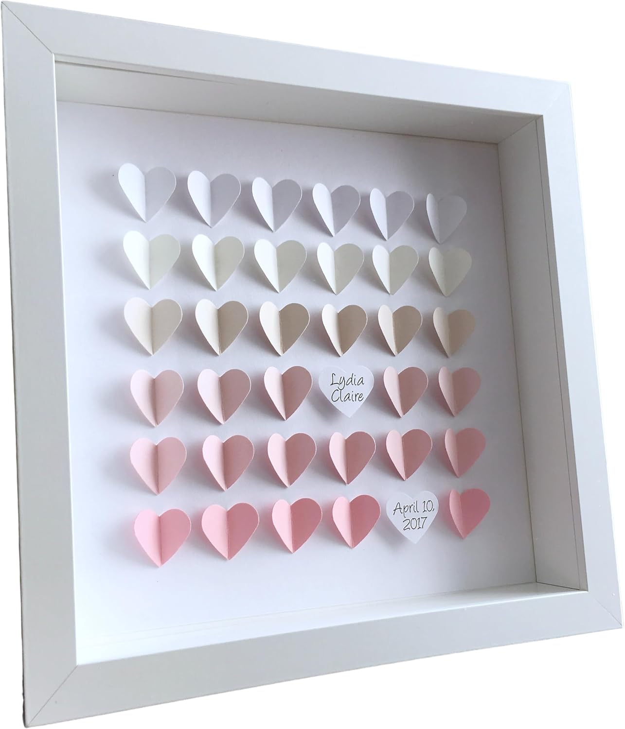 Personalized Name Frame of Paper Hearts in Ombre Pinks Custom Art Newborn Baby Girl Shower Gift, Nursery Decor Art