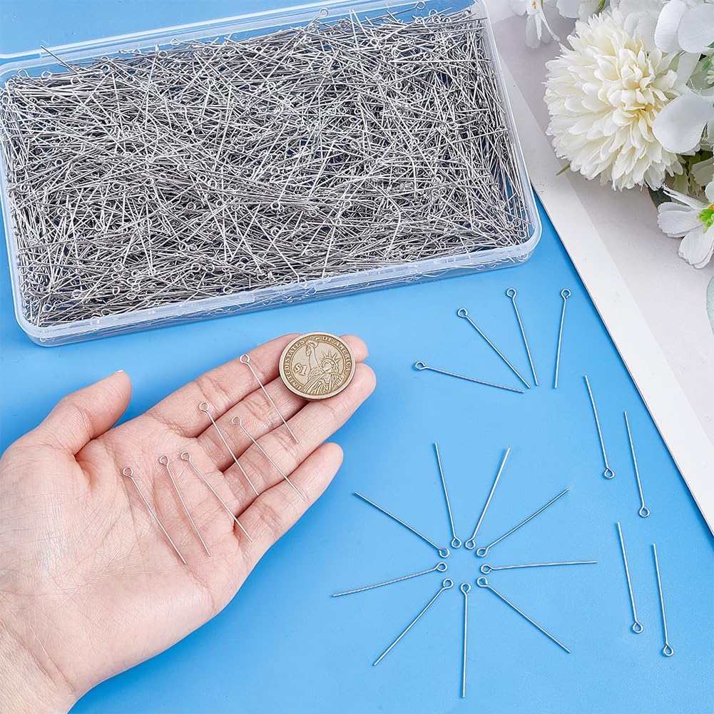 PH PandaHall 2000Pcs 304 Stainless Steel Eye Pins Findings 40mm Head Pin 21 Gauge Silver Head Pins Jewelry Making Pins for DIY Earring Pendant Bracelet Necklace Jewelry Craft Making