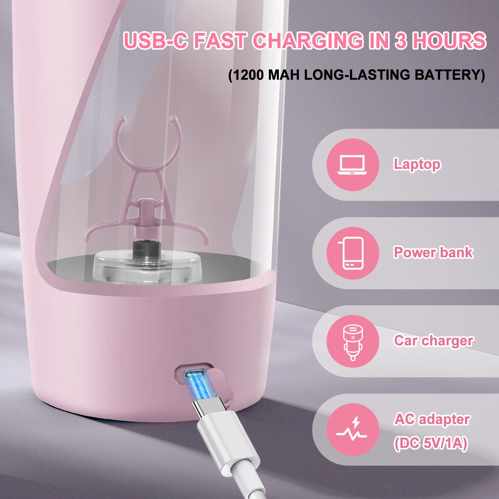 Shaker elettrico per proteine, bottiglia shaker per proteine da 700 ml con conservazione supplementare, shaker per frullati proteici USB C ricaricabile, realizzato con Tritan, potente per frullati