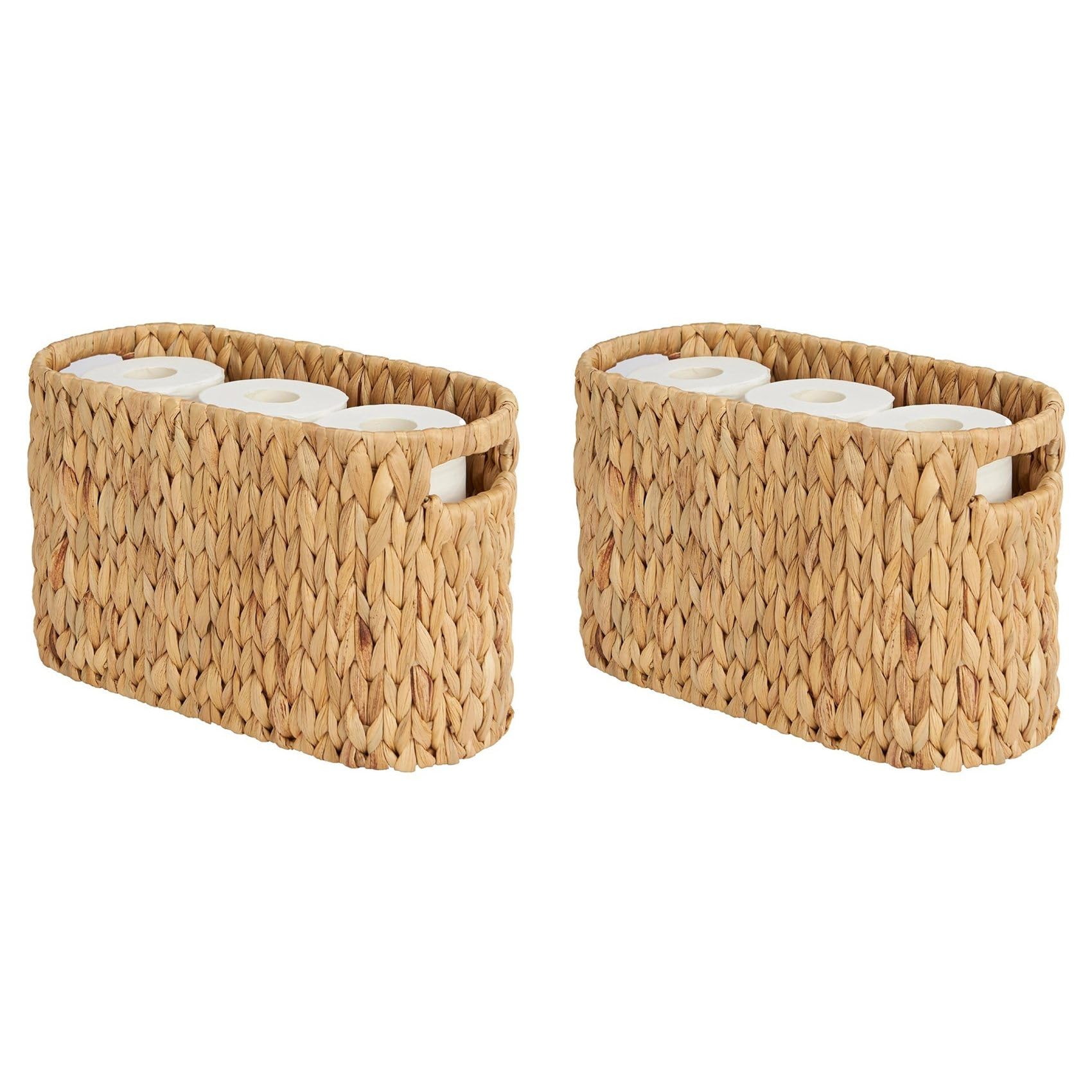 Hndhbfgrt 2X Toilet Paper Storage Basket, Water Hyacinth Wicker Storage Holder for 6 Rolls Toilet Paper with Built-in Handles