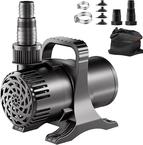 320W 6600 GPH Pond Pump, High Flow Heavy Duty Submersible Water Pump for Large Ponds, Pools & High Waterfalls, Continuous Duty, Submersible & Inline Use, 20.3 ft Cord, Includes Filter Bag