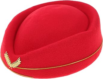 Women Air Stewardess Hat Woolen Flight Attendant Hat Stewardess Cap for Costume Cosplay Musical Performance - Size MRed