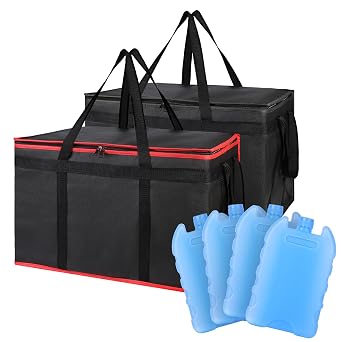 Bodaon 2-Pack Insulated Food Delivery Bag with 4Pk Ice Pack, -Large Meal Grocery Tote Insulation Bag for Hot and Cold Food, Commercial Warming, Large Capacity Reusable Shopping Bags