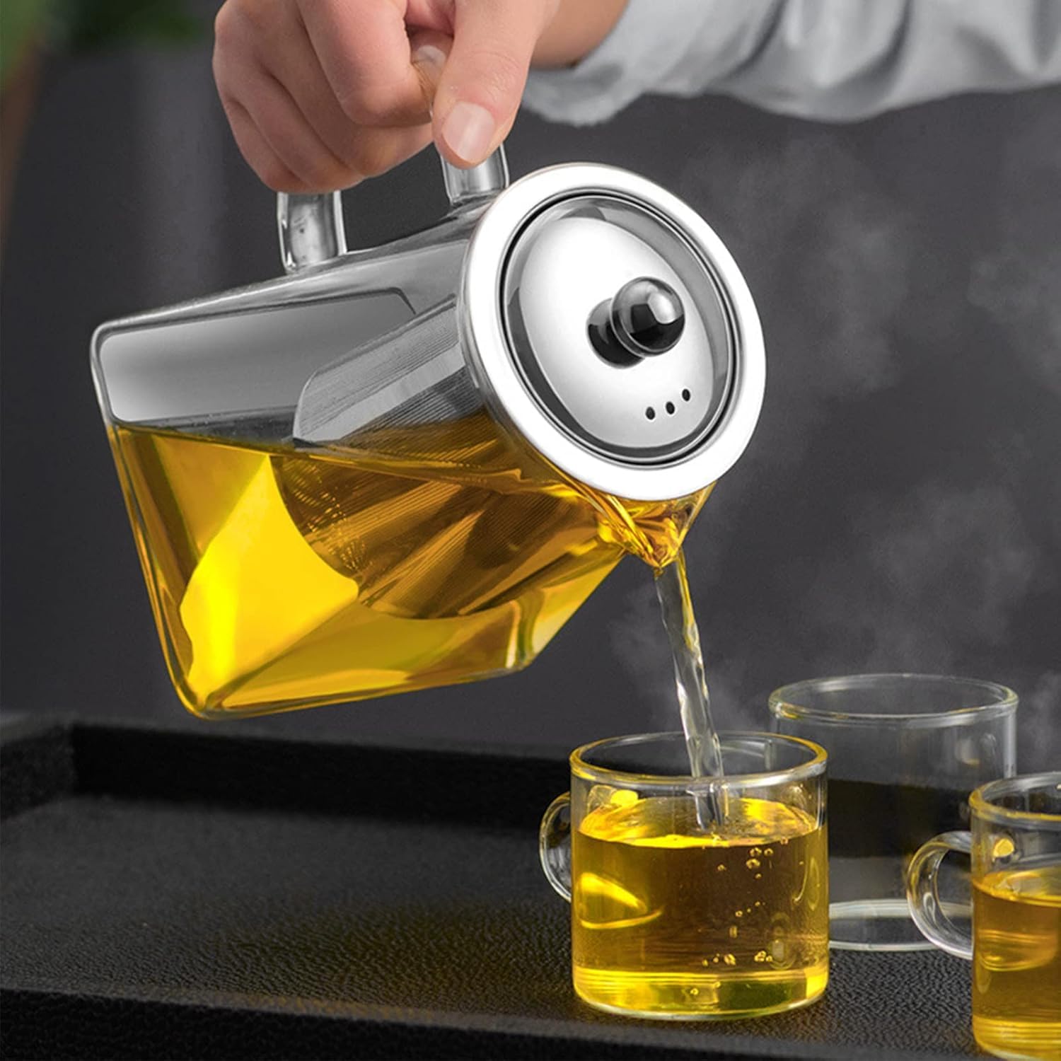 Szklany zestaw czajniczek do herbaty z zaparzaczem i kubkami, przenośny podróżny zestaw do herbaty z torbą do przenoszenia, 750 ml