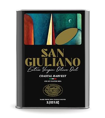 Polyphenol Rich Extra Virgin Olive Oil by San Giuliano, Pure 100% Italian EVOO from Italy, Cold Pressed for Everyday Cooking, Non-GMO Certified, Sustainably Farmed, 3 Liter Tin Pack of 2