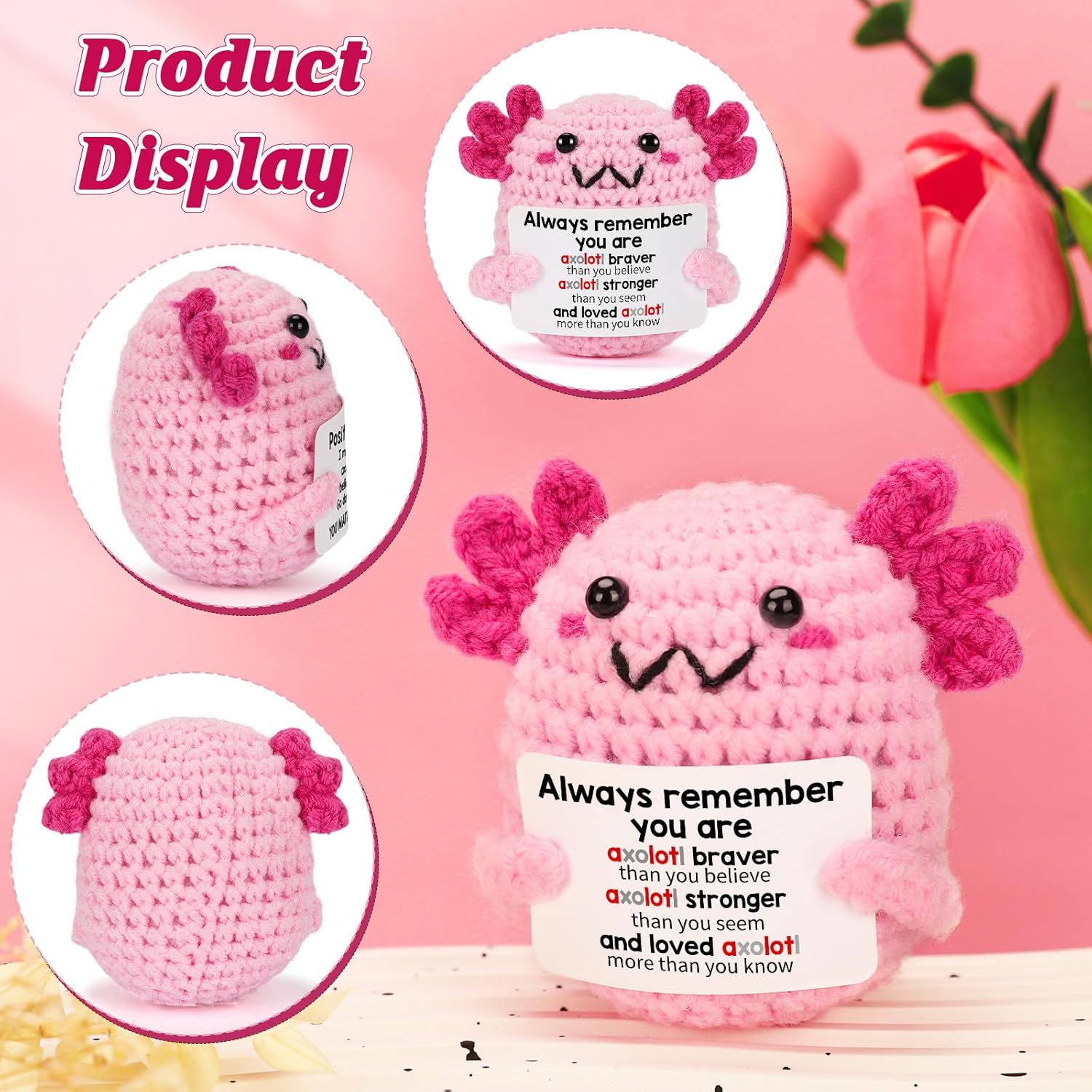 Easter Basket Stuffers for Teen Girls Kids, Handmade Crochet Pink Axolotl, Trendy Tween Girl Gift, Cute Birthday Surprise for Daughter Granddaughter Friend