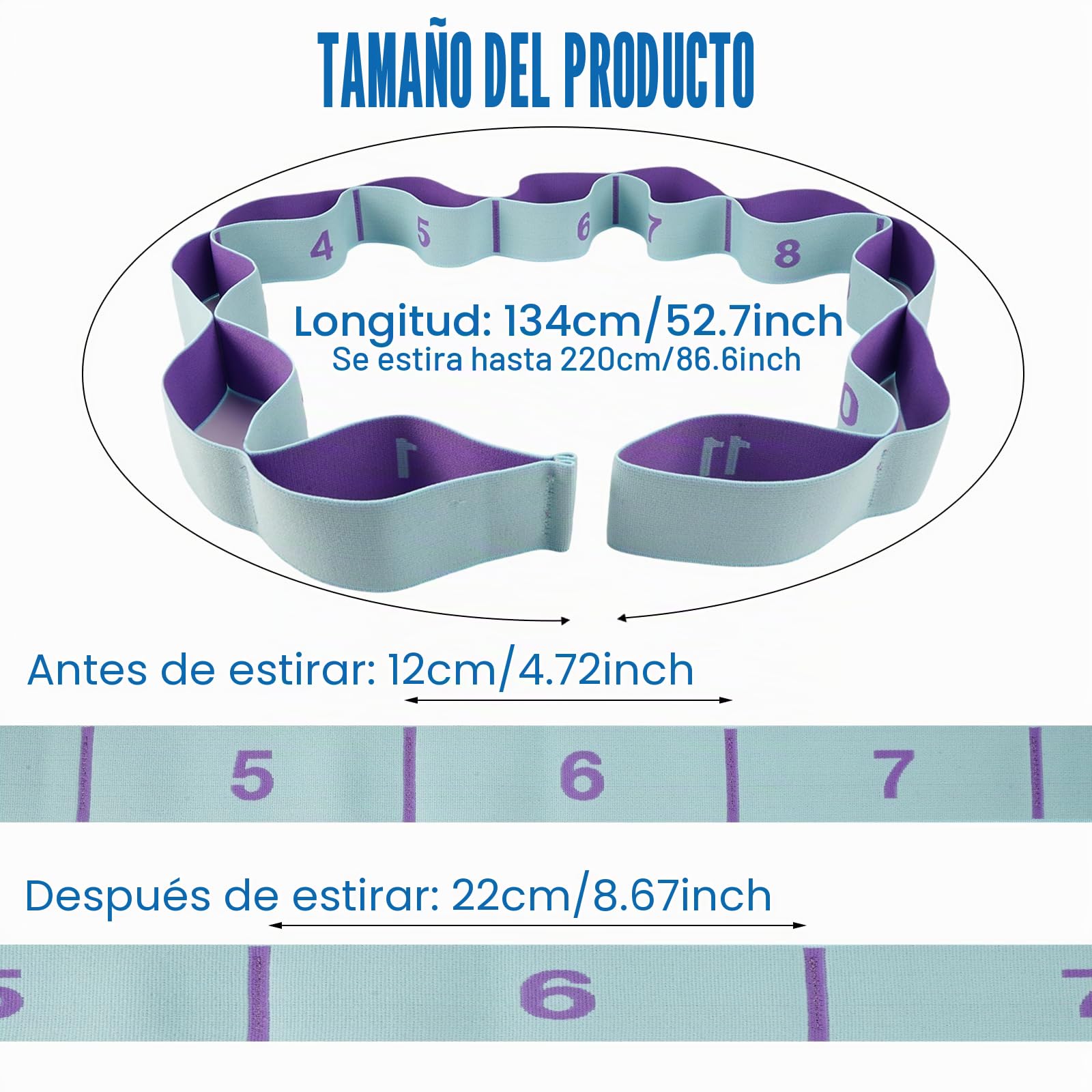 Banda de Estiramiento de Yoga Con 11 Hebillas - Correa Elástica para Pilates, Fitness, Gimnasia y Danza