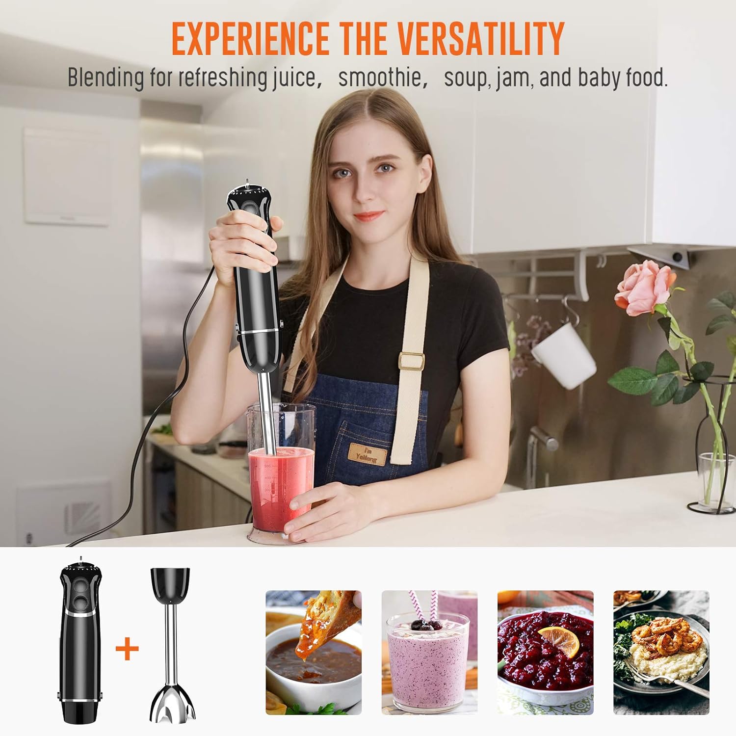 KOIOS 800W 4-in-1 Immersion Hand Blender, Titanium Plated, 12-Speed Multifunctional Ultra-Stick, Turbo Mode, BPA-Free Food Chopper / Egg Whisk / Beaker Detachable: Home & Kitchen