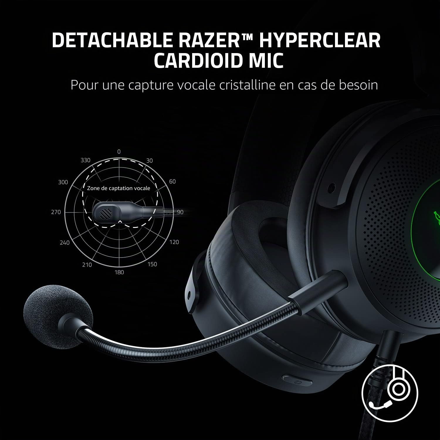 Razer Kraken V3 HyperSense Casque de Jeu USB avec Technologie Tactile : Driver Triforce Titanium 50 mm, Tissu Hybride et Coussin en Mousse à mémoire de Forme en Cuir synthétique, Microphone Amovible