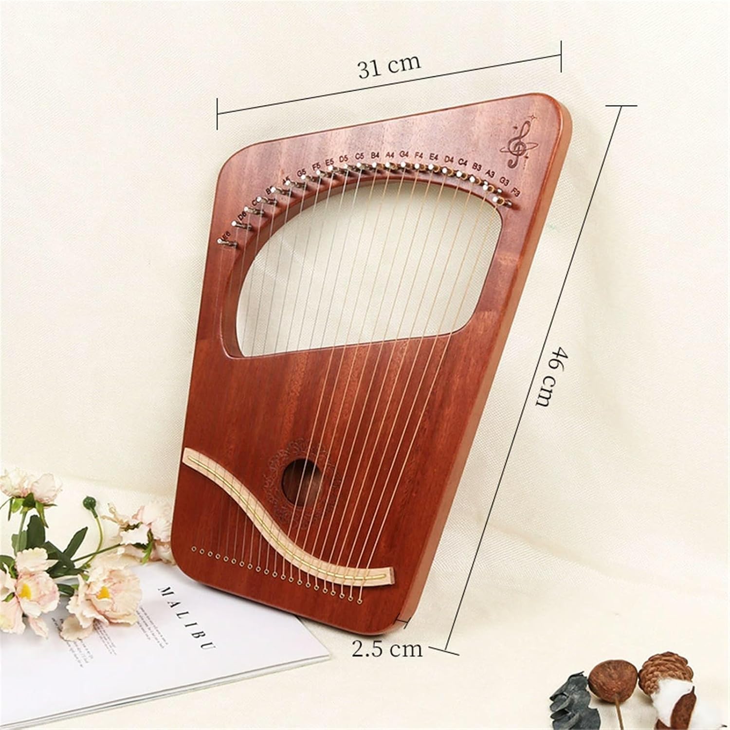 ‌21 String Lyre Instrument, Handcrafted Mahogany Wooden Harp, Portable Lyakin Stringed Instruments for Beginners & Enthusiasts