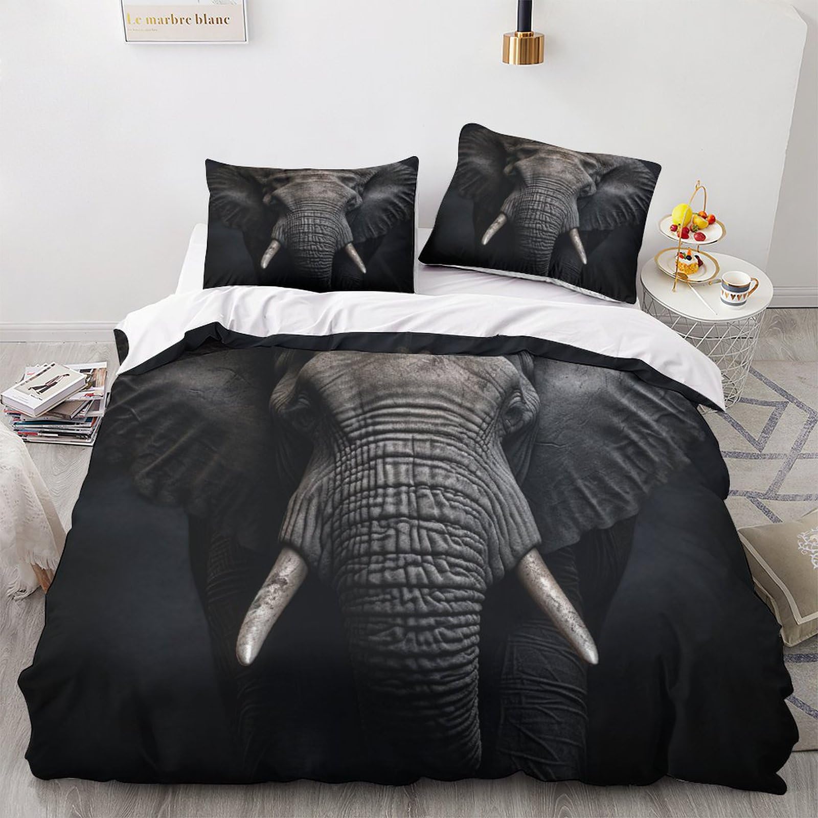 Housse de couette éléphant 3D avec fermeture éclair pour un lit king size facile à faire