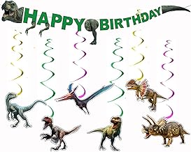 Dinosaur Birthday Party Supplies - Dinosaurs Theme Party Banner and Hanging Swirl for Girls Birthday Party Decorations, Children Love the Magical "Happy Birthday" Banner Very Much (Dinosaur-1)