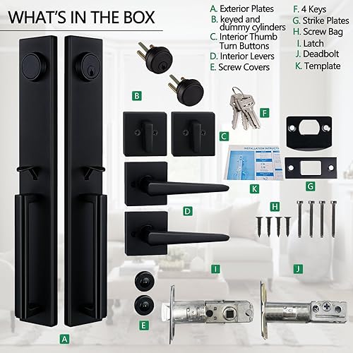 Miniatura 6 de NEWBANG (Manija con llave y ficticia + mango (llave), con cilindros de las mismas llaves en acabado negro mate