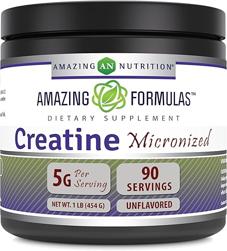 Amazing Formulas Monohidrato de creatina micronizada – 5000 mg de creatina micronizada por porción – Suplemento ideal antes y después del