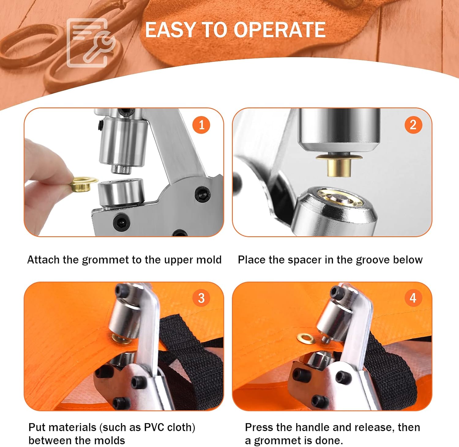 BEAMNOVA Grommet Tool Kit 1/4 Inch (6mm) Handheld Hole Punch Pliers Grommet Machine Hand Press Tool with 500 Grommets Supplies
