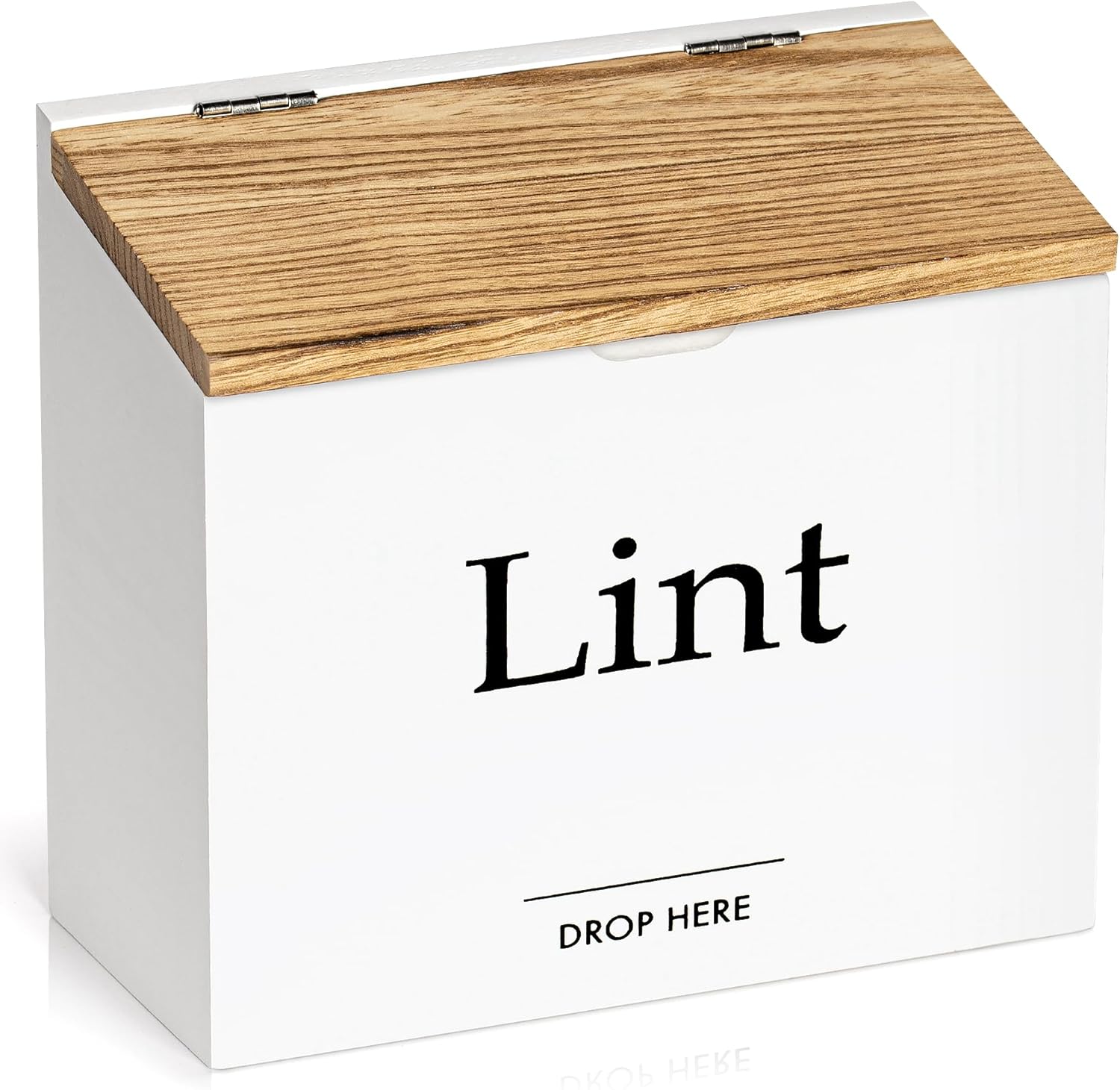 Magnetic Lint Bin for Laundry Room - Compact Size, Wooden Dryer Lint Holder with Lid - Rustic Lint Box, Magnetic Bin - Modern Farmhouse Laundry Room Decor, Black with Torched Lid