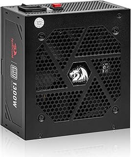 Redragon PSU018 80+ Platinum 1300 Watt ATX 3.0 Fully Modular Power Supply, 80 Plus Certified, 100% Japanese Capacitors & Low Noise Smart-ECO 0 RPM Fan, Full Mod Cables w/12VHPWR Cable, Black
