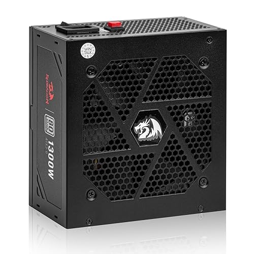 Redragon PSU018 80+ Platinum 1300 Watt ATX 3.0 Fully Modular Power Supply, 80 Plus Certified, 100% Japanese Capacitors & Low Noise Smart-ECO 0 RPM Fan, Full Mod Cables w/12VHPWR Cable, Black - ATX 3.0 Platinum BK - 1300 Watts