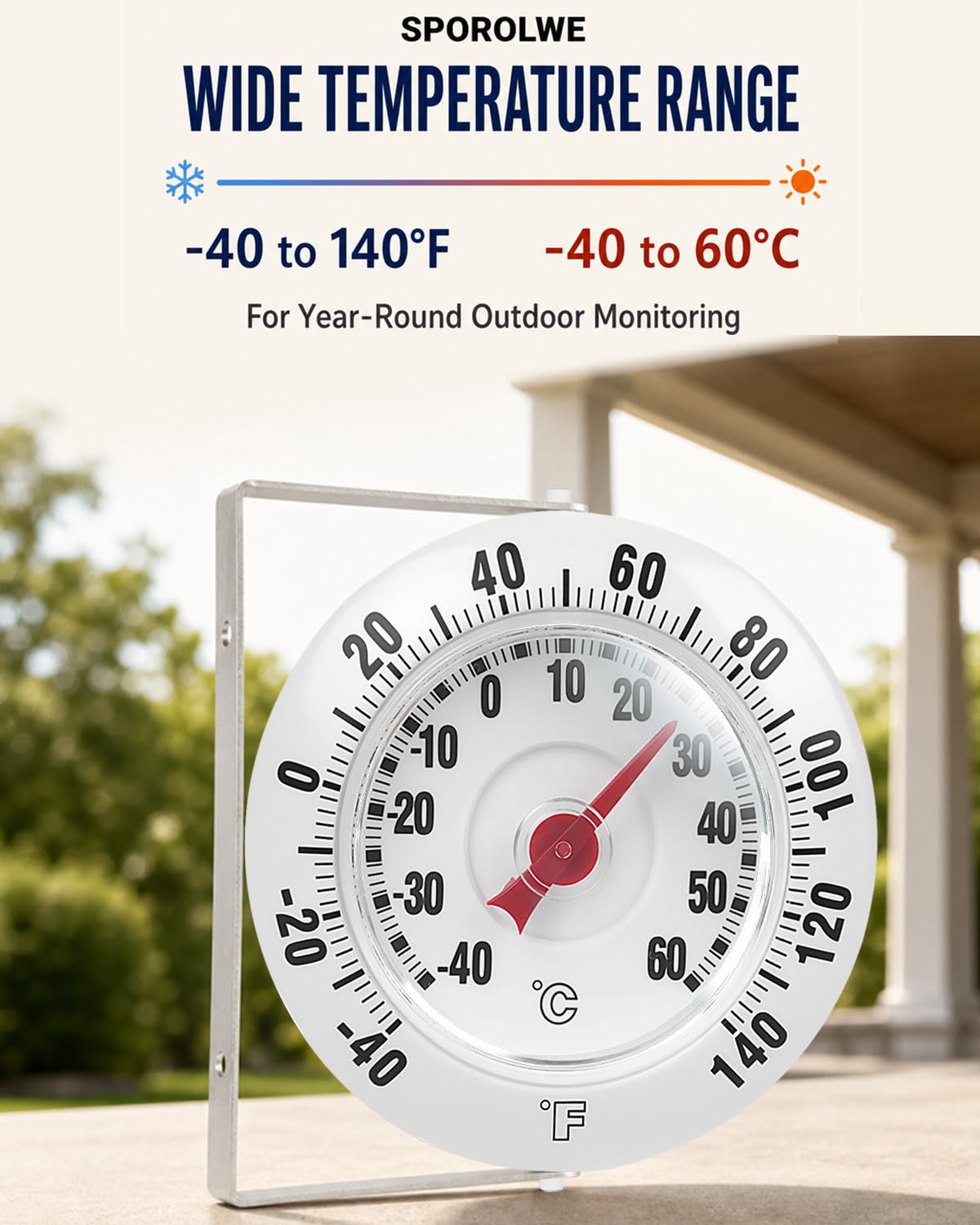 5.5" Outdoor Thermometer 360° Rotating Dial Garden Thermometers Wall Mount