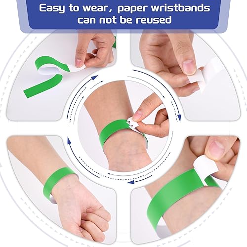 Miniatura 4 de 2000 pulseras de papel para eventos, impermeables, color verde neón, pulseras de identificación de conciertos, bandas de mano para eventos, pulseras