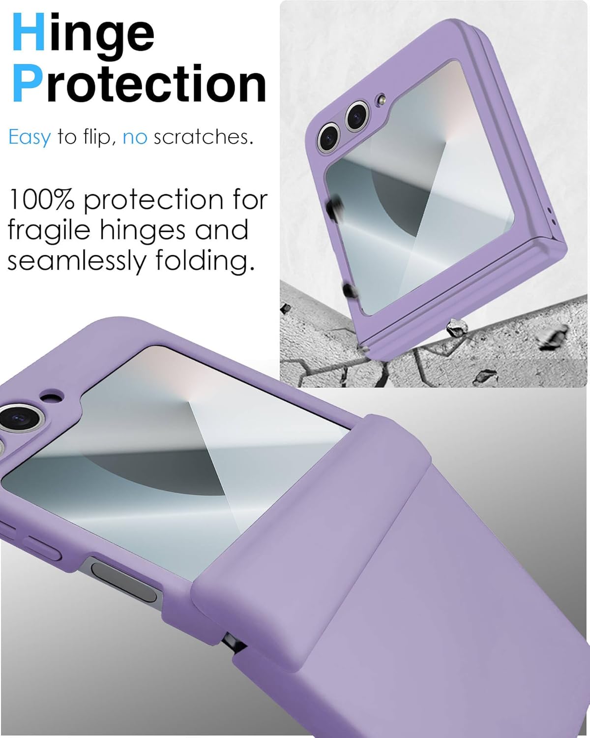 STORMTAL for Samsung Galaxy Z Flip 6 Case, Hinge Protection, Built-in Screen Protector, Wireless Charging, Slim Rugged Phone Protective Case for Galaxy Z Flip 6 Purple