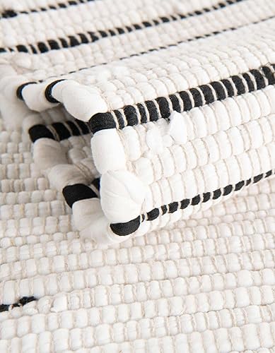 Miniatura 5 de Unique Loom Chindi Cotton Collection - Alfombra de área Briah (2 x 8 pies, color blanconegro)