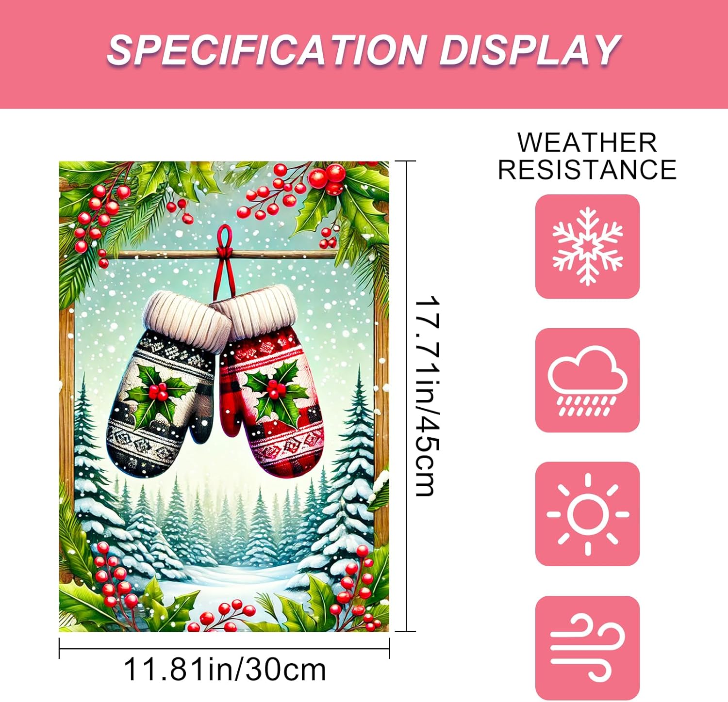 Christmas Garden Flag Winter Holiday Mittens Garden Flag 12x18 Inch Double Sided Outdoor Xmas Yard Lawn Decoration Cozy Snowflake Gloves Seasonal Garden Gardens Flags - Image 3