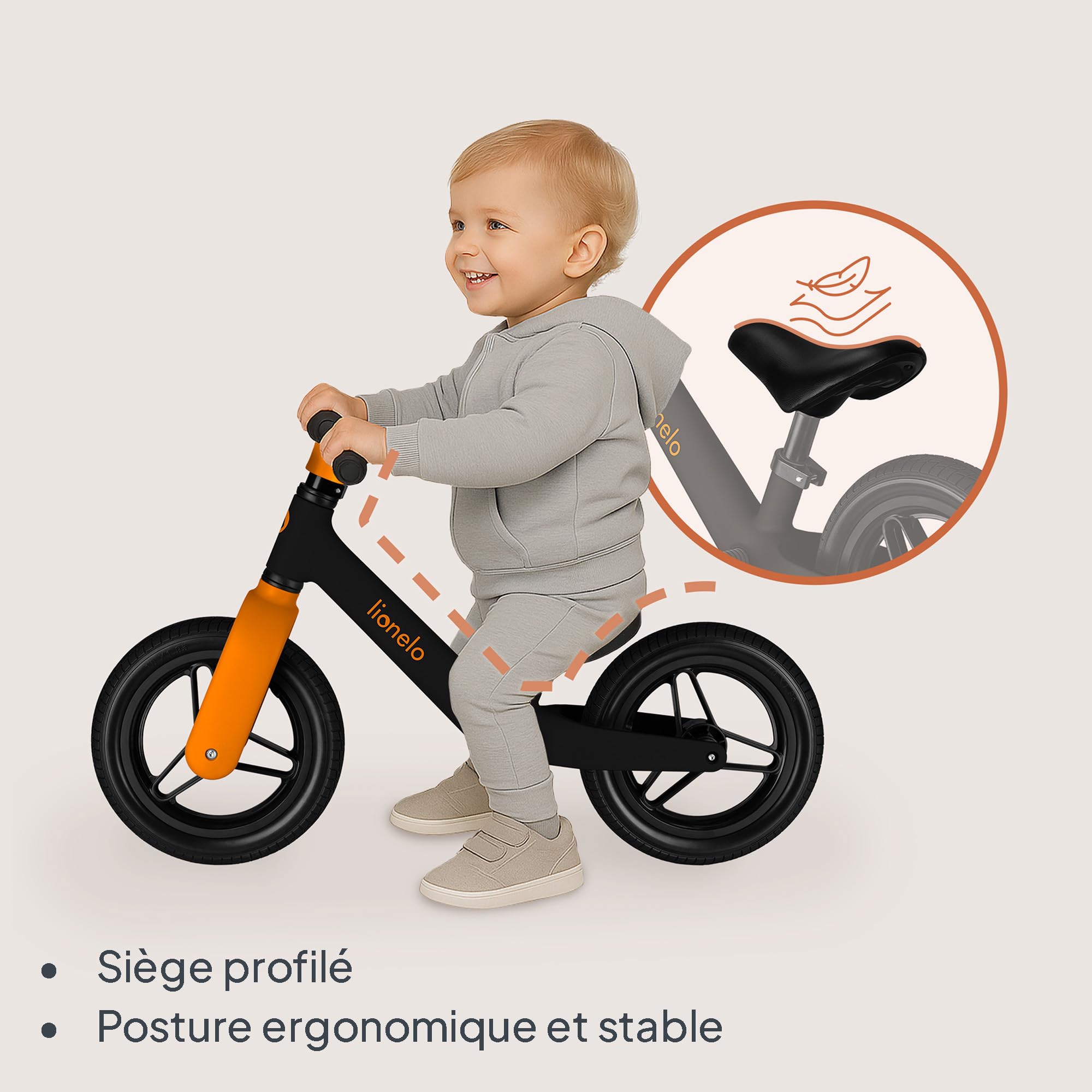 lionelo Toni Draisienne Enfants de 18 Mois à 30 kg, Roues en Caoutchouc PU 25 cm, Repose-Pieds Panier Siège et Guidon Réglables, Poignée Antidérapante, Poids Léger 2,3 kg, Sonnette