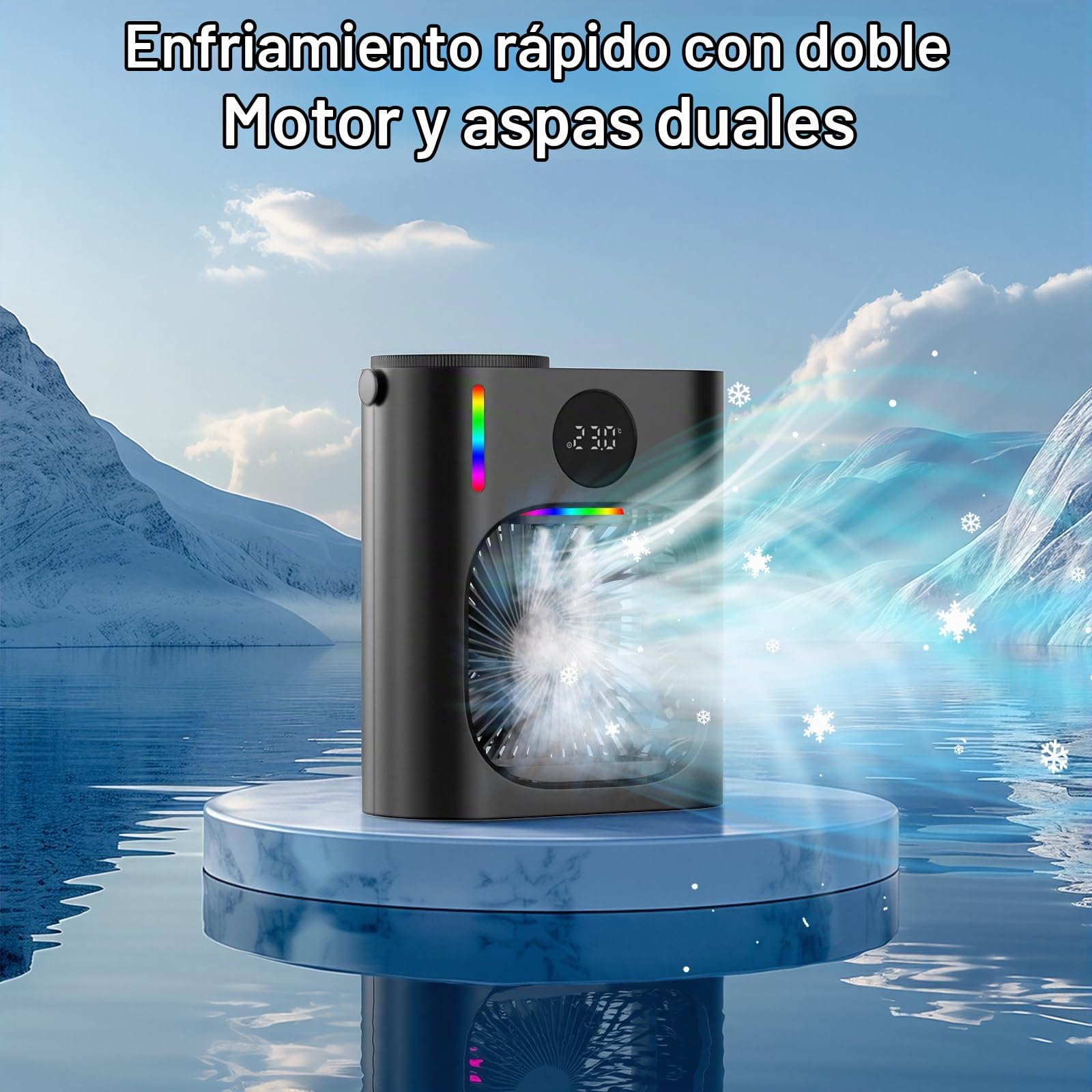 Aire Acondicionado Portatil, GuKKK 4 en 1 Mini Refrigerador de Aire Móvil Ventilador, 900ML Enfriador de Aire, USB Mini Aire Acondicionado, 3 Velocidades de Ventilador, para Hogar (Negro)
