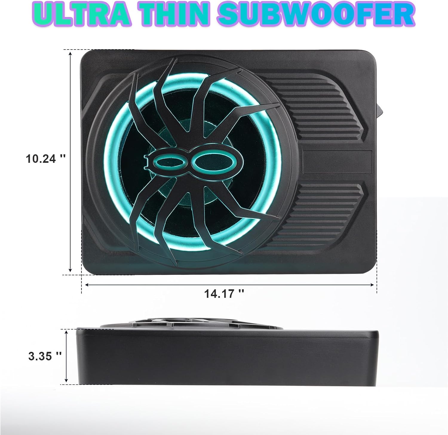 10" 1000W Slim Under seat Car Subwoofer with RGB LED Lighting Powered Subwoofer Amplifier for Trucks, SUVs, Jeeps, MPVs with APP (RGB Light)