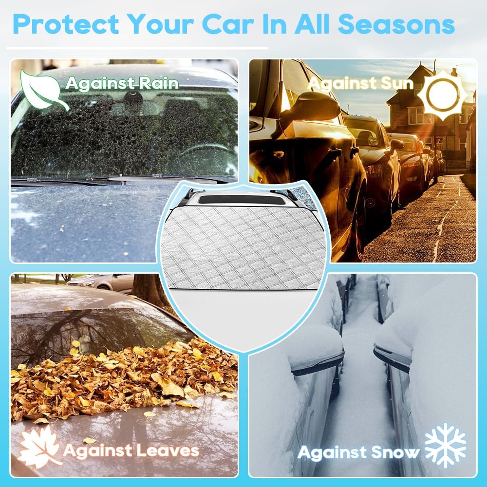 Car Windshield Snow Ice Cover - 57"×38.5", 4-Layer Protection Car Snow Cover Wiper Protector, Car Front Window Winter Frost Cover for Car Wind Fits Most Automotive Cars SUVs Trucks Vans