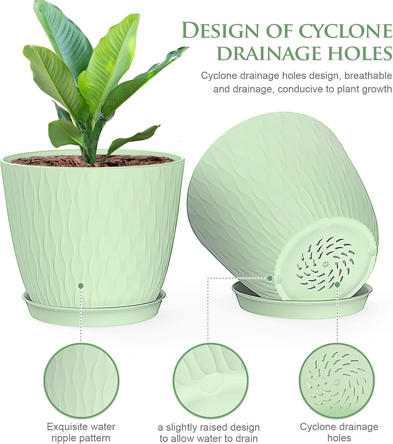 WSMKSZ 6 inch Flower Pots, 5 Pack Plant Pots with Drainage Holes and Saucers for Indoor Plants, Plastic Planters with Water Ripple for Small Garden House Plants, Nursery Pots for Succulent, Colorful image 3