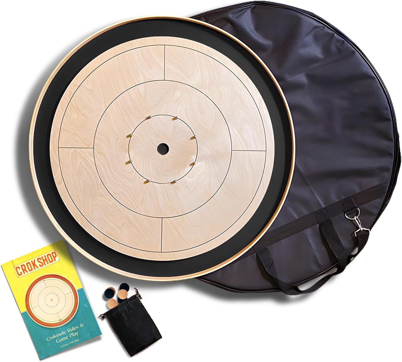 Tournament Crokinole Board – 26" Regulation Size | Solid Wood Fast Surface | Professional Game Set w/Discs & Carry Bag | Approved by National Crokinole Association Standards - Black