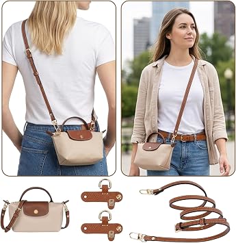 Strap for Longchamp Mini Bag, No Punch Replacement Strap, 39.4-47.2 Inch Brown Adjustable Bag Straps for Crossbody Handbags