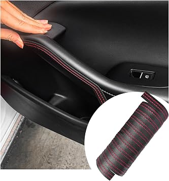 Dickno Car Interior Trim Strips, 6.56 FT Flexible Trim DIY Decorative Strip, Leather Auto Gap Fillers Molding Line, Universal Vehicle Interior Decor Seam Strip for Door Dashboard Red