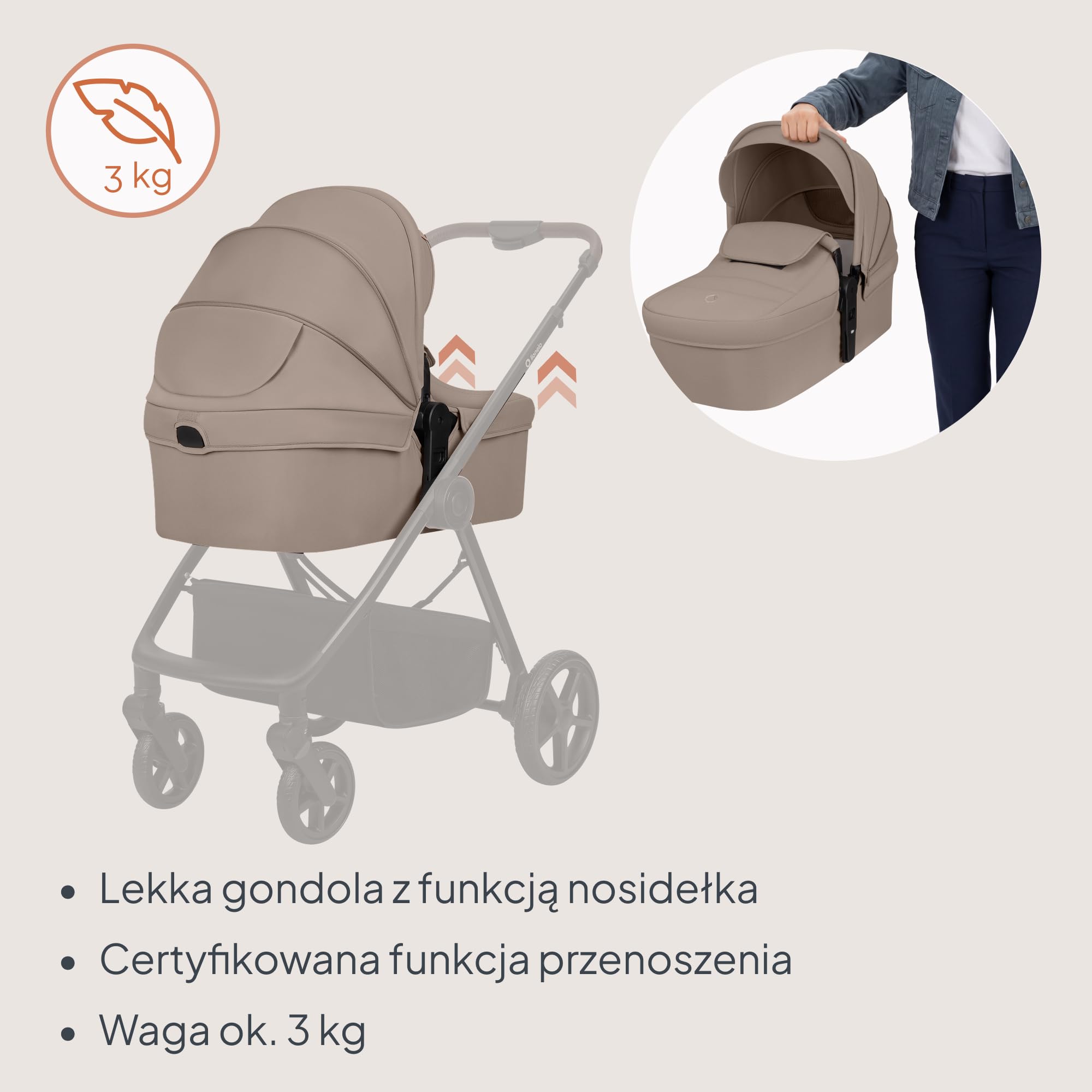 Lionelo Greet Wózek dziecięcy 3 w 1 (0-4 lata, 0-22 kg) | Duża gondola dla dzieci, dwustronne siedzenie, lekka konstrukcja, zawieszenie, pozycja leżąca, UPF50+