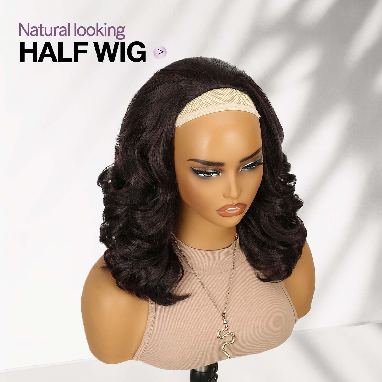 FANCEE Yaki Curly Half Wig Loose Curly Synthetic Kinky Straight Wig With Curly End for Black Women DIY Hair Style (Brown-4#, 16)