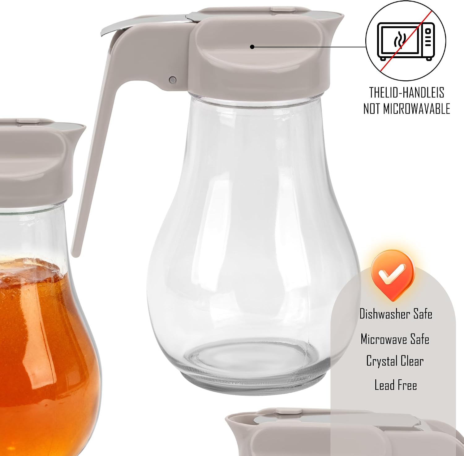 13 oz Glass Syrup Dispenser with Retracting Spout, Easy Pour Maple Syrup Bottle with Handle, No Drip Honey Dispenser for Kitchen, Clear Glass Pitcher for Pancakes & Waffles, Coffee