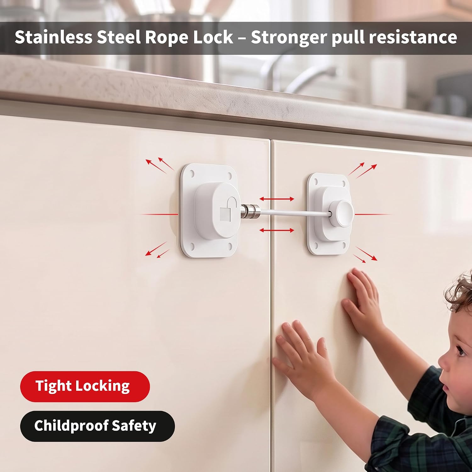 RORMGO Magnetic Cabinet Lock 2 Packs, Child Proof with Panda Key, White image 3